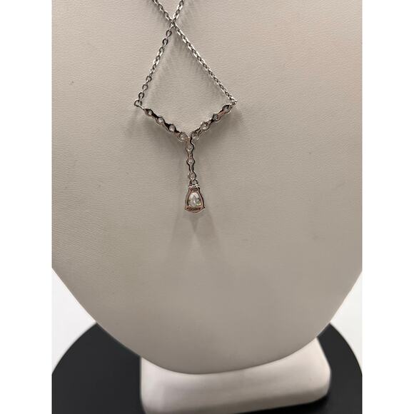 Stauer Designer Signed Sterling Silver Teardeop CZ Tennis Lariat Fancy Necklace - Picture 4 of 8